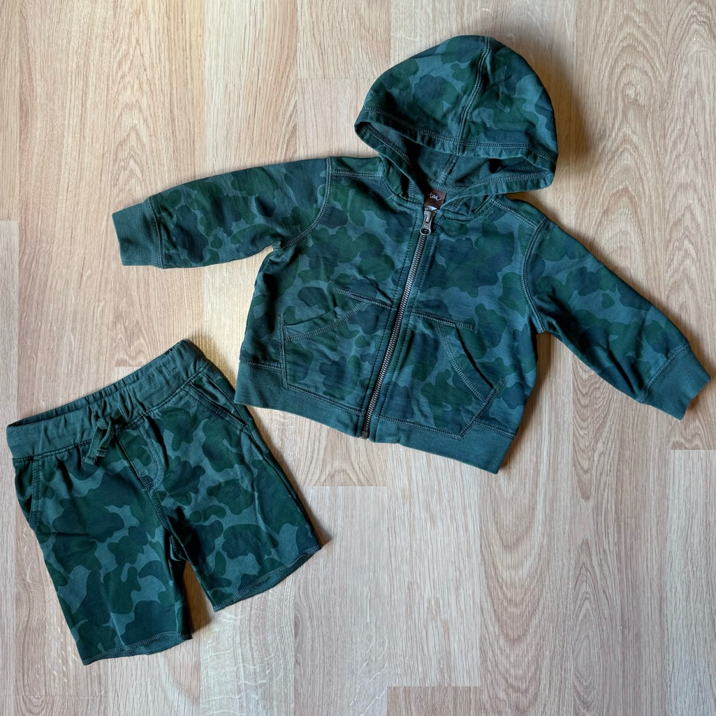 Nwot Tea Collection Baby Boy Two Piece Set- Camo Hoodie With Matching Shorts